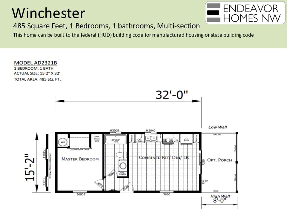 Winchester 485 sq ft floor plan